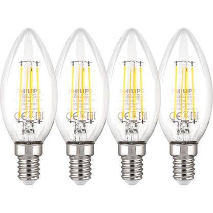 Philips LED Λάμπα E14 4-Pack 40W 2700K Φιλαμέντο Κερί