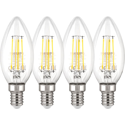 Philips LED Λάμπα E14 4-Pack 40W 2700K Φιλαμέντο Κερί