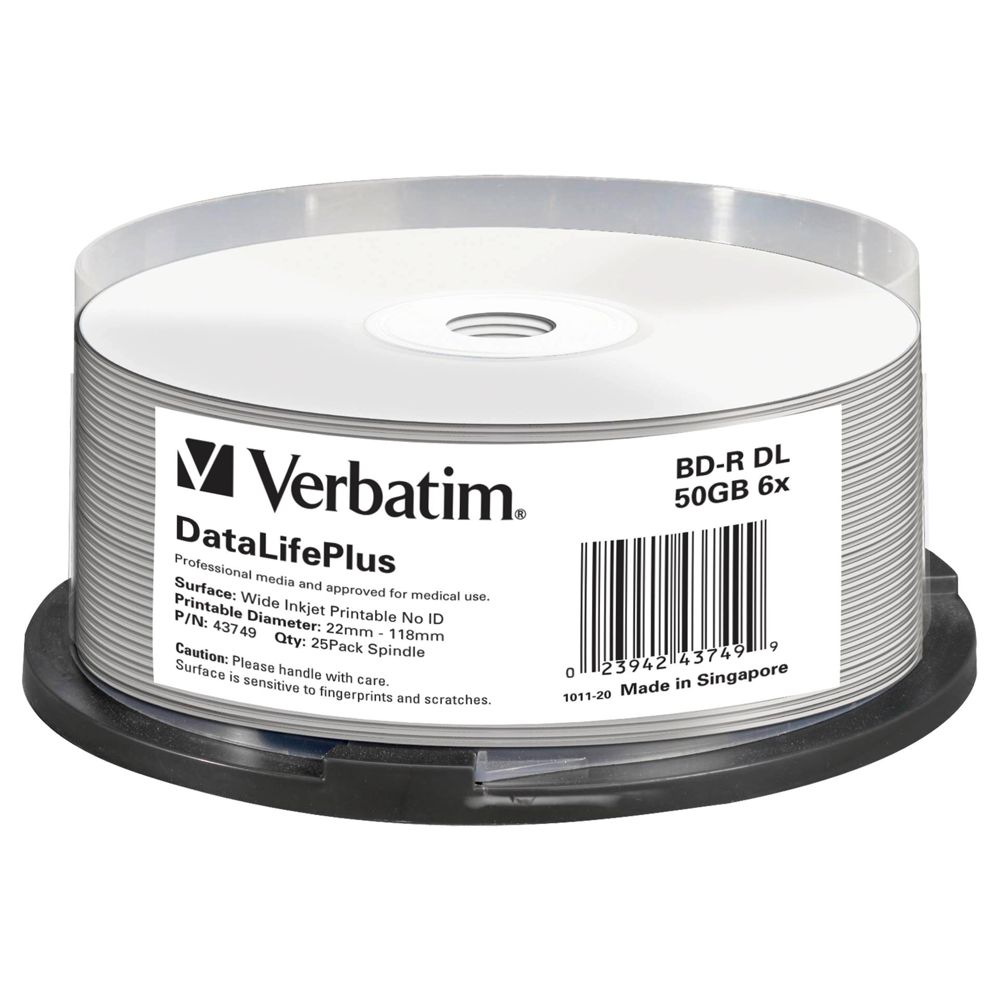Verbatim BD-R Blu-Ray 50GB 6x Speed Printable Cakebox