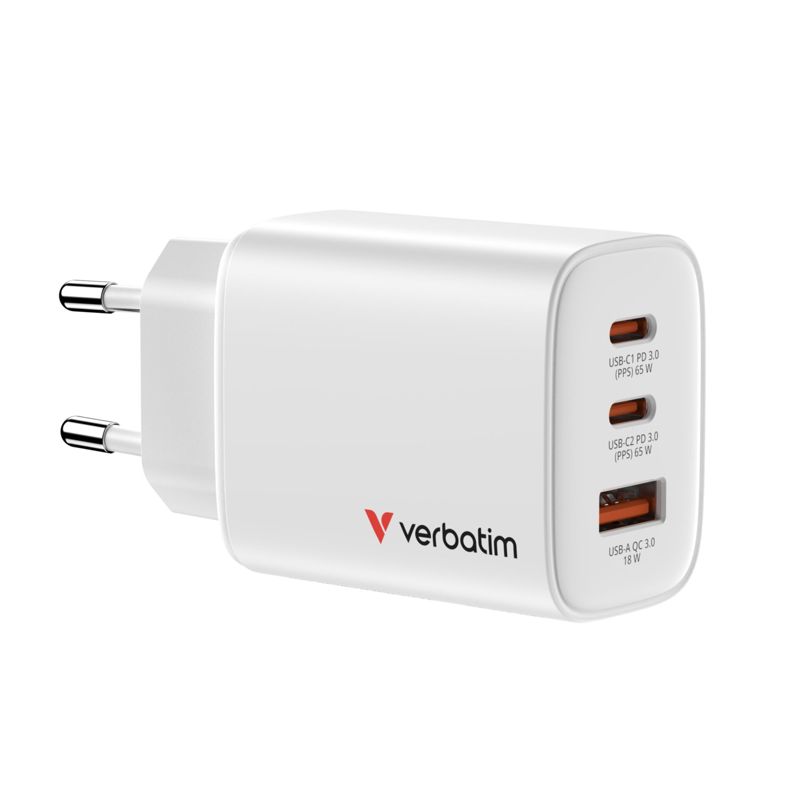 Verbatim Essentials GaN Charger 65W 2xUSB-C/1xUSB-A weiÃ   32353