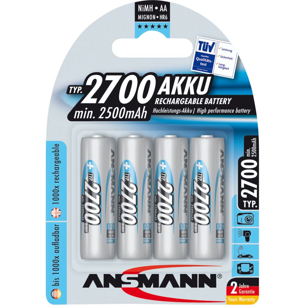 1x4 Ansmann επαναφορτιζόμενη μπαταρία 2700 Mignon AA 2500 mAh