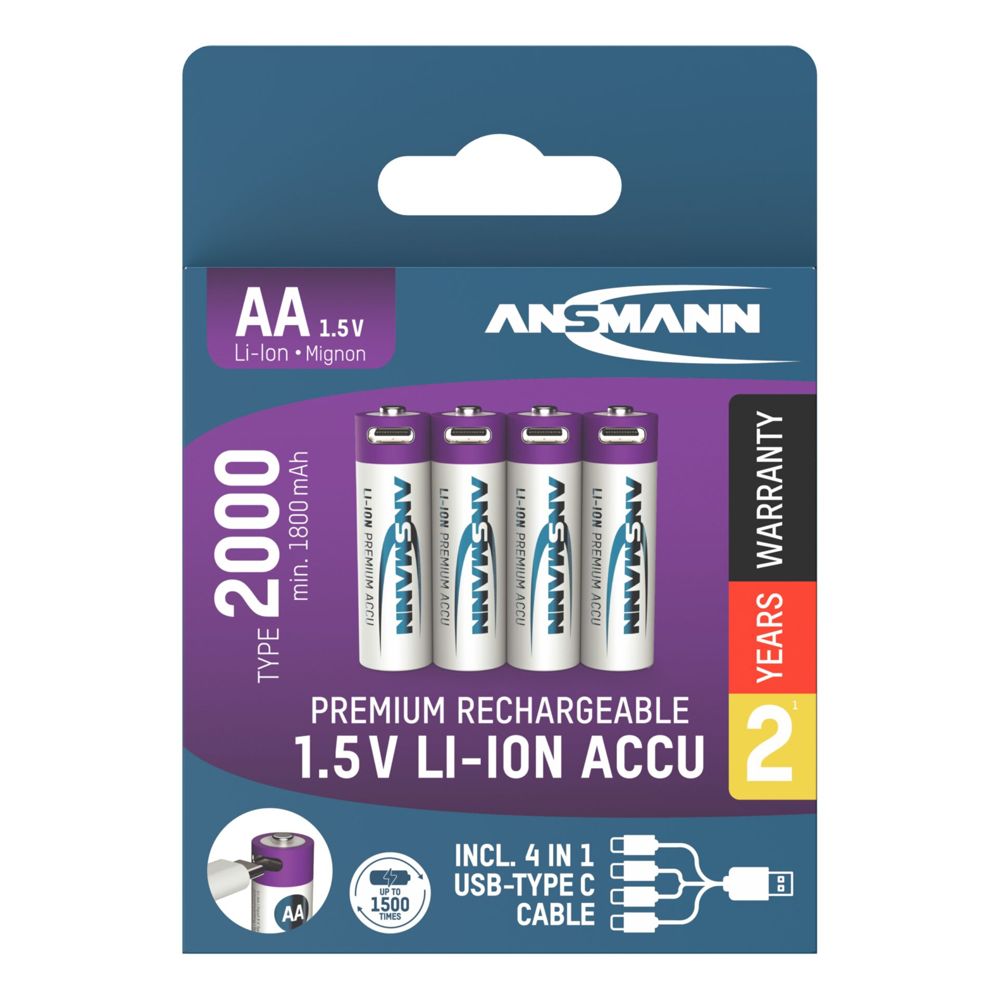 Ansmann Lithium Akku Mignon AA 1800mAh + Καλώδιο