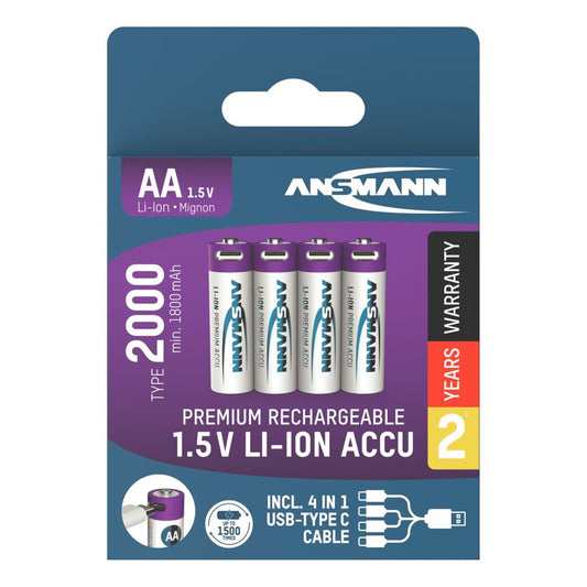 Ansmann Lithium Akku Mignon AA 1800mAh + Καλώδιο