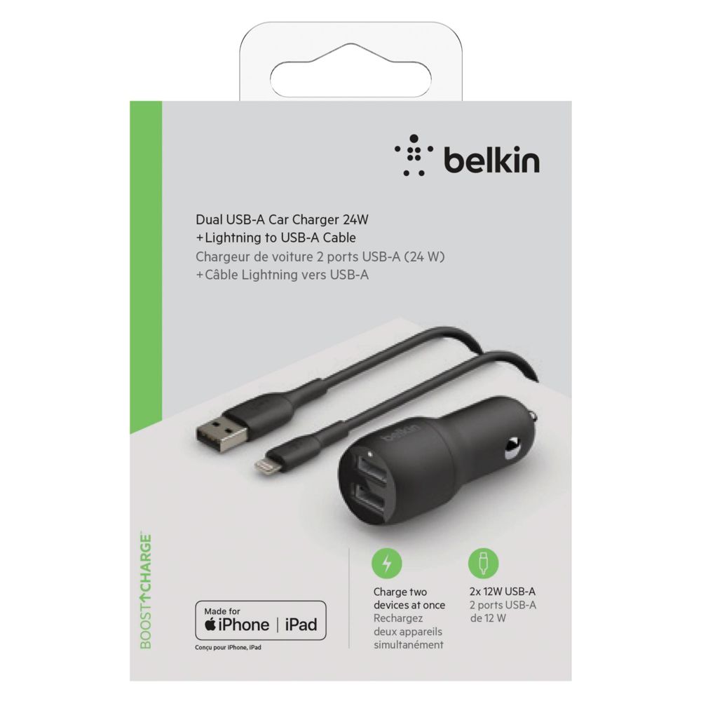 Φορτιστής Αυτοκινήτου Belkin USB-A 24W με Καλώδιο Lightning 1m