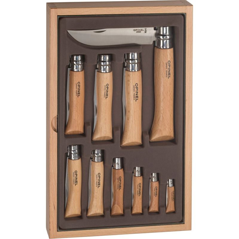 Opinel Collector Set Wood Box with 10 Classic Pocket Knives