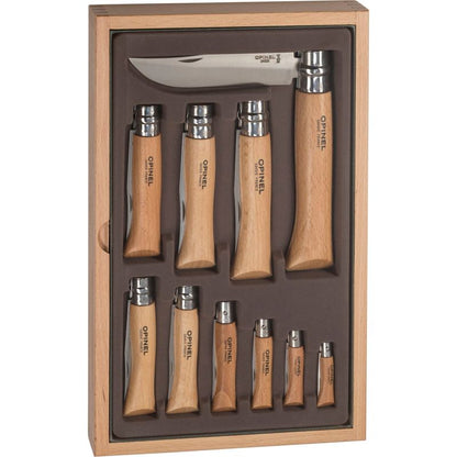 Opinel Collector Set Wood Box with 10 Classic Pocket Knives