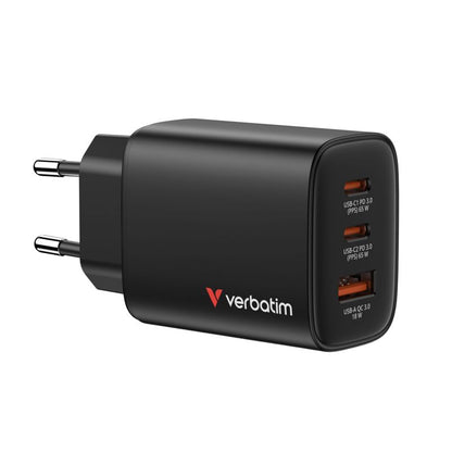 Verbatim Essentials GaN Charger 65W with 2x USB-C and 1x USB-A Ports Model 32352