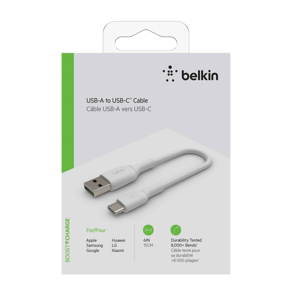 Belkin USB-C/USB-A Καλώδιο 15cm PVC, Λευκό
