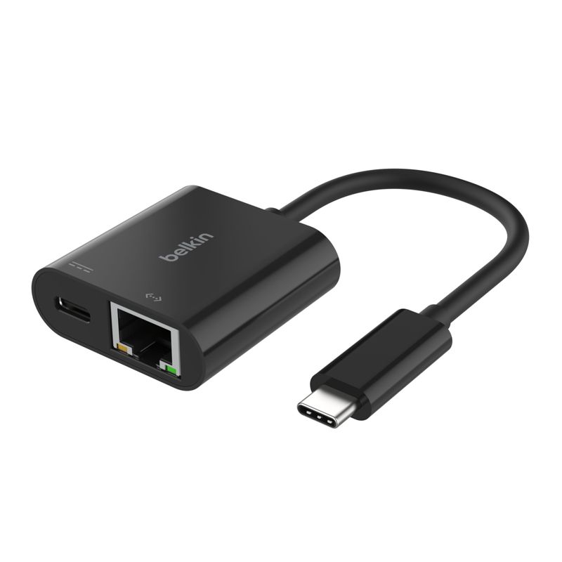 Belkin Connect USB-C to Ethernet Adapter with 100W Power Delivery, Black, Model INC019btBK
