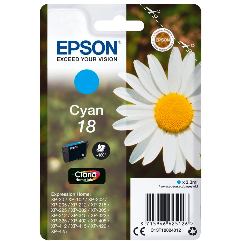 Epson T1802 Claria Home Cyan Ink Cartridge