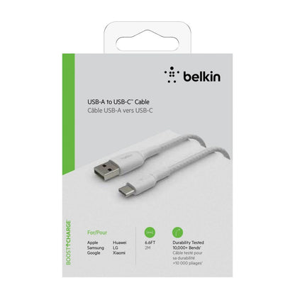 Belkin USB-C/USB-A Καλώδιο 2m με Πλέξη, Λευκό