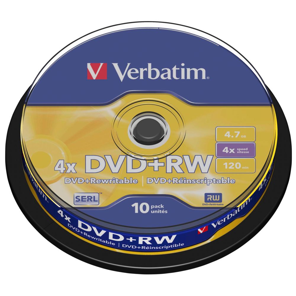 Verbatim DVD+RW 4,7GB 4x Speed Matte Silver Cakebox