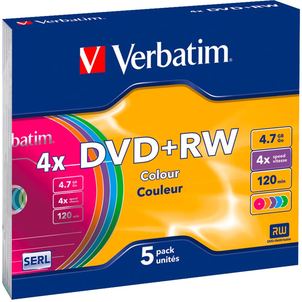 DVD+RW 4,7GB 4x Verbatim Colour Surface Slimcase
