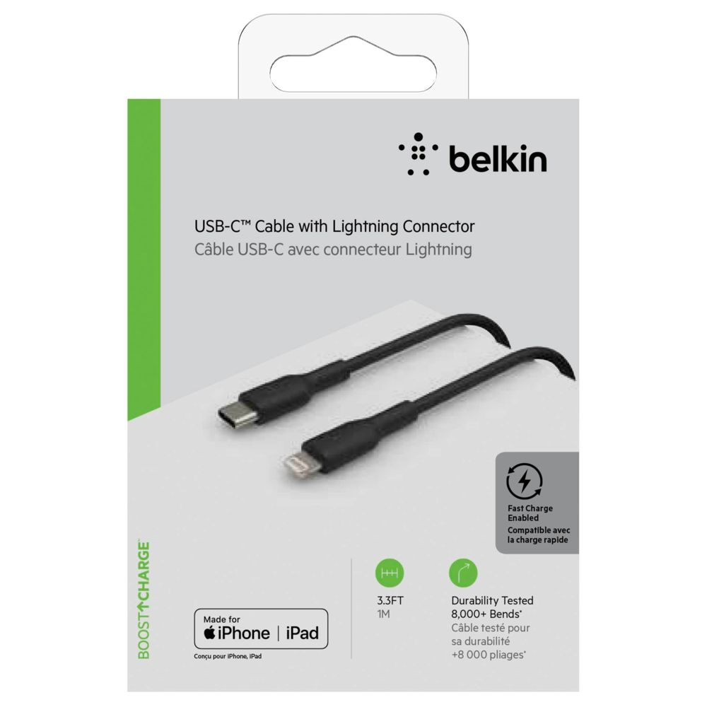 Belkin Lightning/USB-C Καλώδιο 1m PVC, MFi Certified, Μαύρο