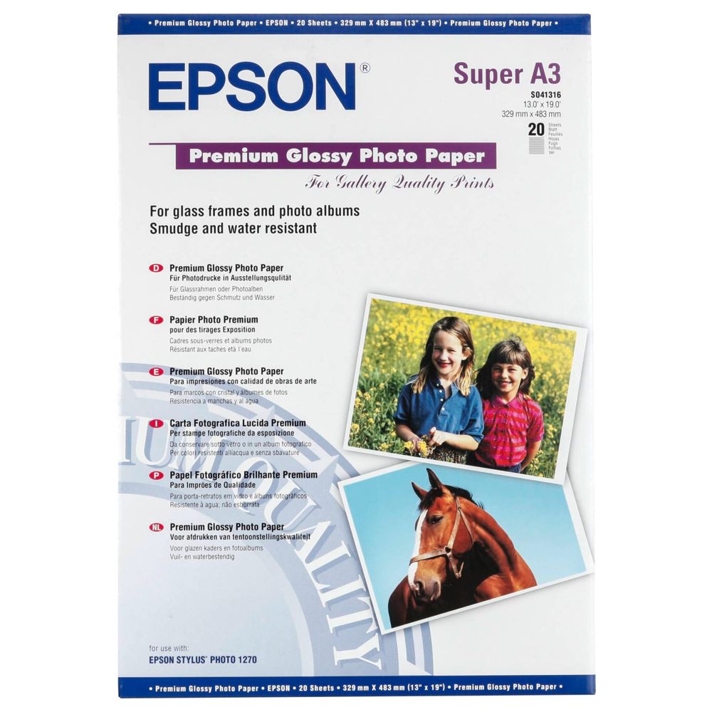 Epson Premium Glossy Photo Paper A3+ 20 Sheet 255g
