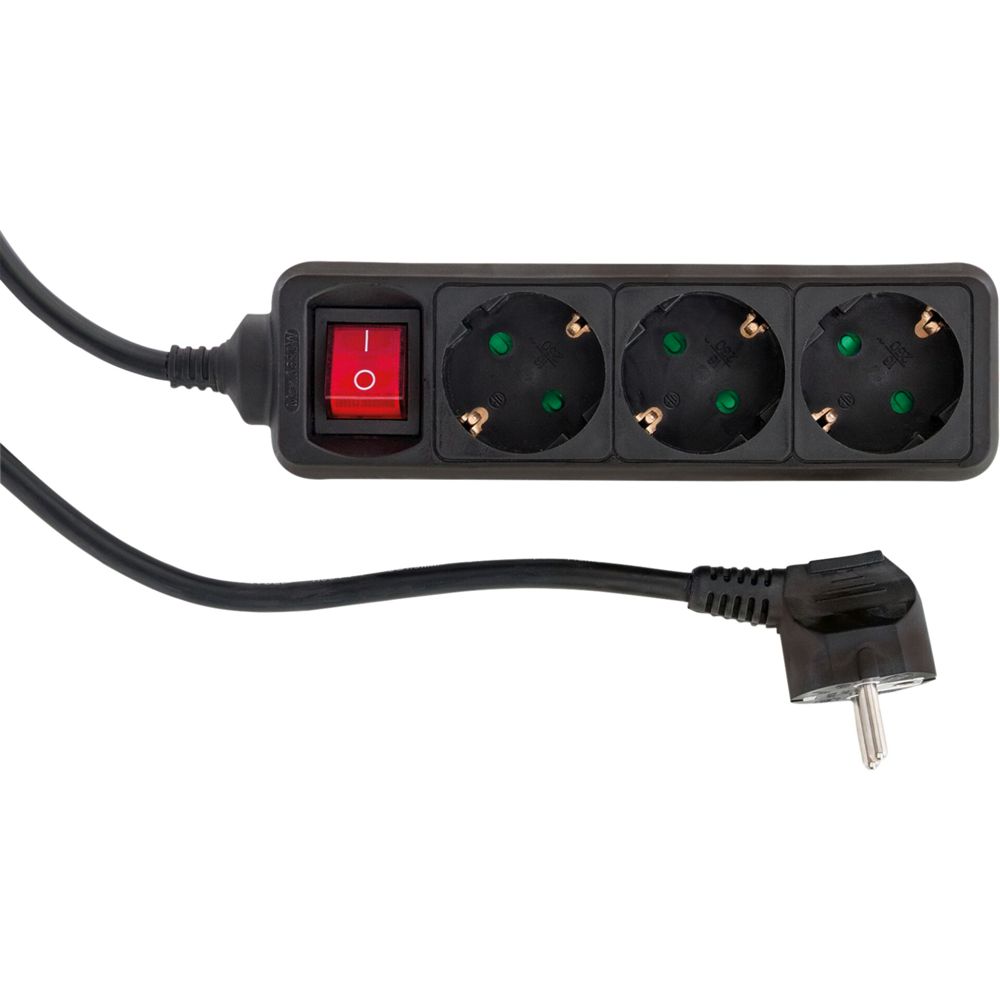 REV Socket Line 3-Fold 1.4m Black with Switch