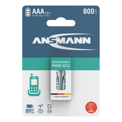 12x2 Ansmann maxE NiMH Rechargeable Micro AAA Batteries 800 mAh for DECT Phones
