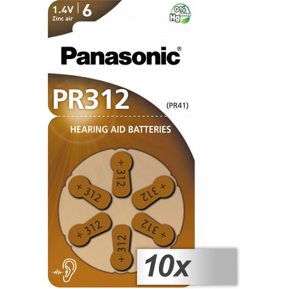10x1 Panasonic PR312 Μπαταρίες Ακουστικών Ζink Air - 6 τμχ