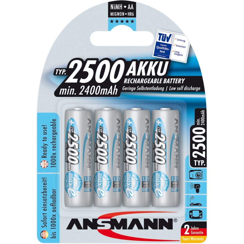 1x4 Ansmann maxE NiMH Rechargeable Battery 2500 mAh AA