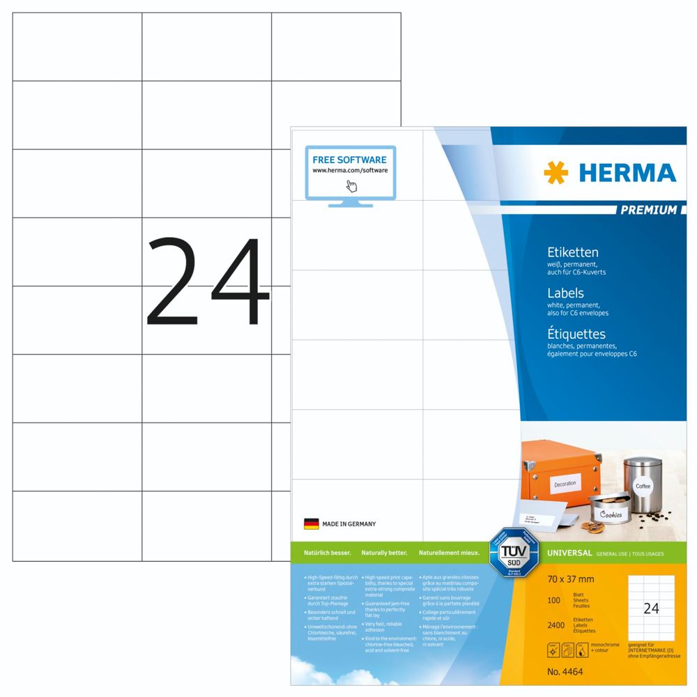 Herma Premium Ετικέτες 70x37mm - 2400 τεμάχια σε 100 φύλλα