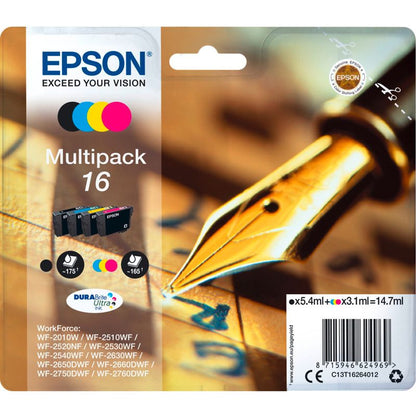 Epson DURABrite Ultra Multipack T162 Black/Cyan/Magenta/Yellow Ink Cartridges - Model T1626