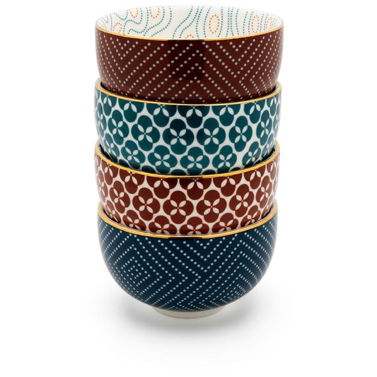 Bredemeijer Tea Bowls Pucheng 4-Set Porcelain Petrol/Red