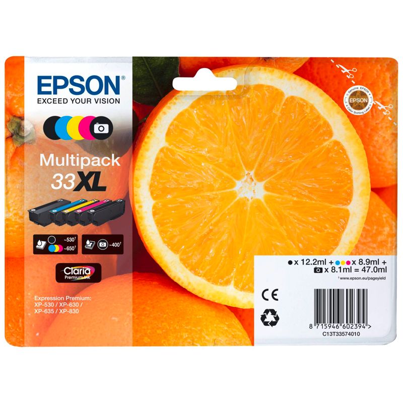 Epson Multipack Claria Premium Ink Cartridges Black/Photo Black/Cyan/Magenta/Yellow 33 XL T3357