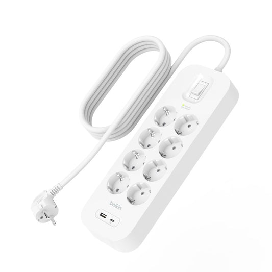 Belkin Surge Socket 8-Fold with USB-A & USB-C, 900J, 18W, 2m