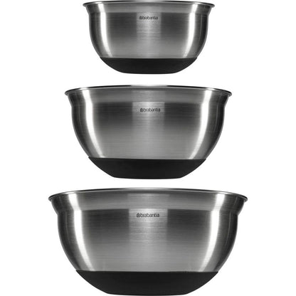 Brabantia Mixing Bowl Set Steel Matt Black, 1, 1.6 & 3 Liter
