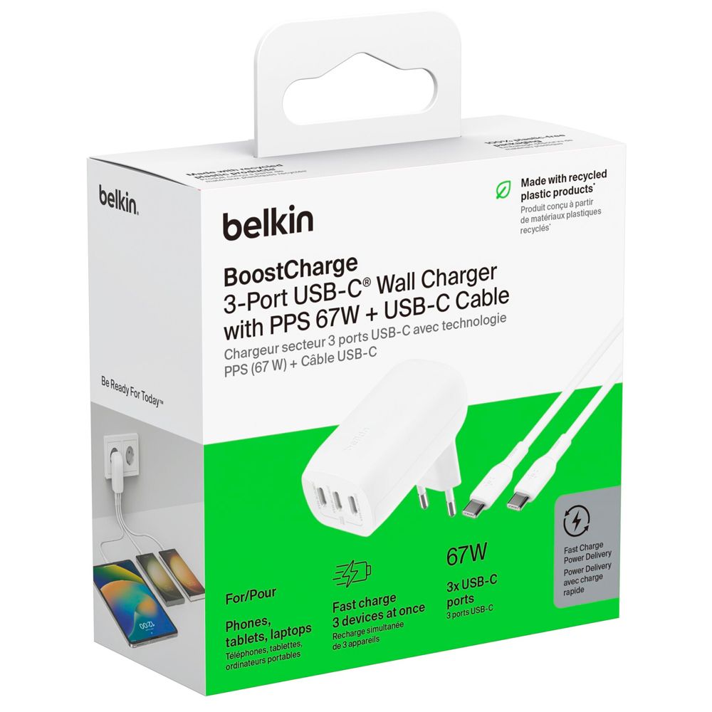 Belkin BOOST Charge USB-C 67W 3xUSB-C + Καλώδιο WCC002vf2MWH-B6