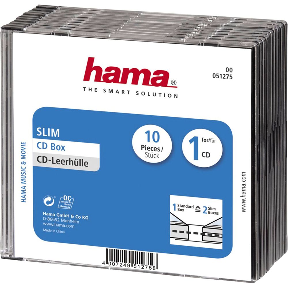 Hama CD-Slim Jewel Case Clear/Black 1x10