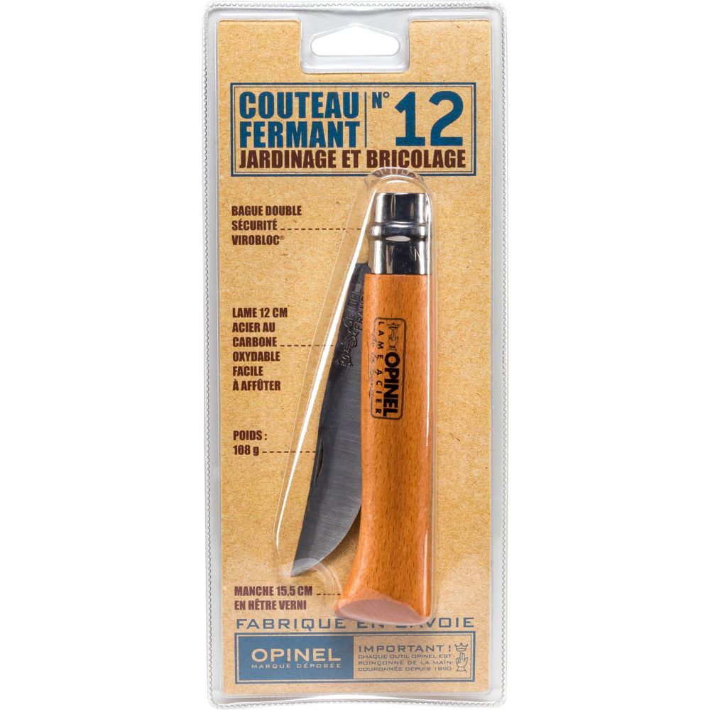 Opinel No. 12 Pocket Knife with Carbon Blade and Wooden Handle
