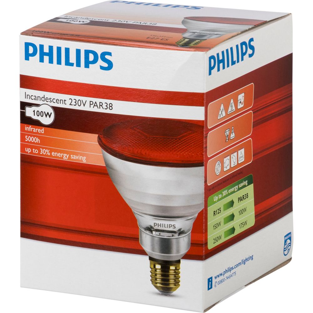 Philips Infrared Lamp PAR38 100W E27 230V Red