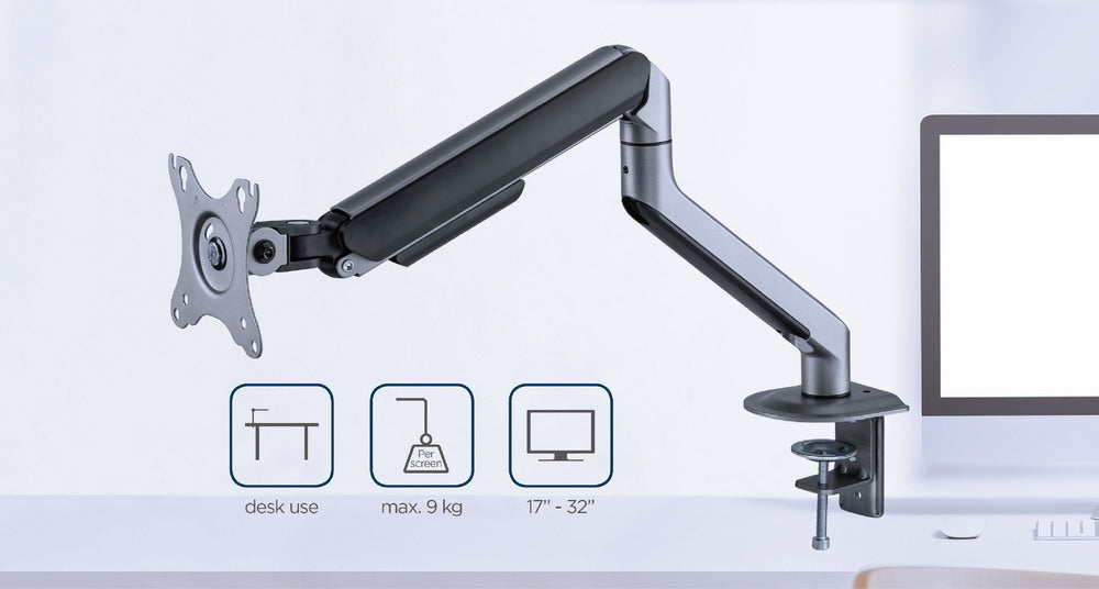 Gembird MA-DA1-05 Desk mounted adjustable monitor arm, 17”–32”, up to 9 kg, space grey