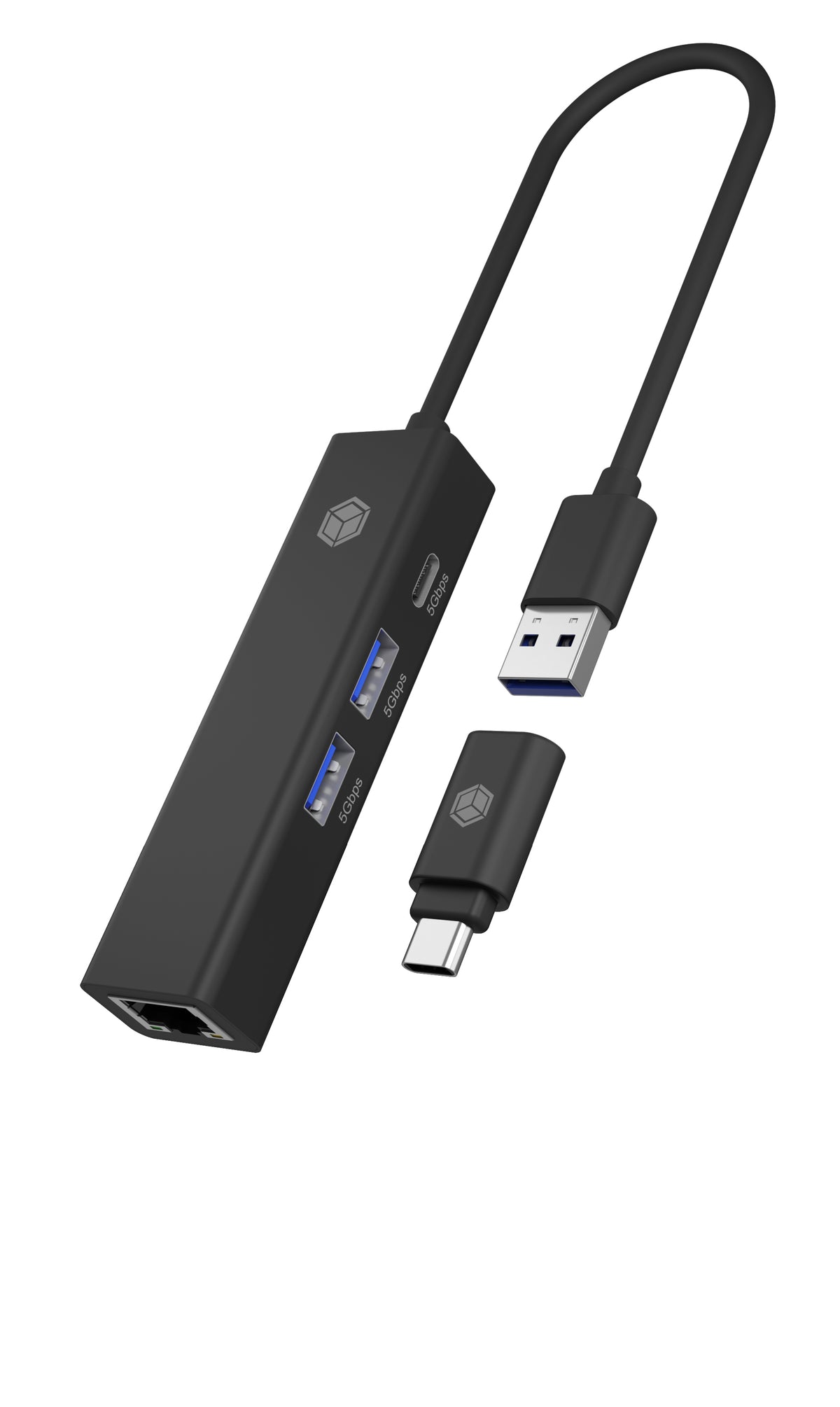 IcyBox USB 3.2 Gen1 4-in-1 Hub & Gigabit LAN Adapter (Retail)