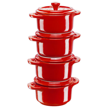 Set Mini Cocotte Staub 4 τεμαχίων, στρογγυλό, κεραμικό, κερασί-κόκκινο