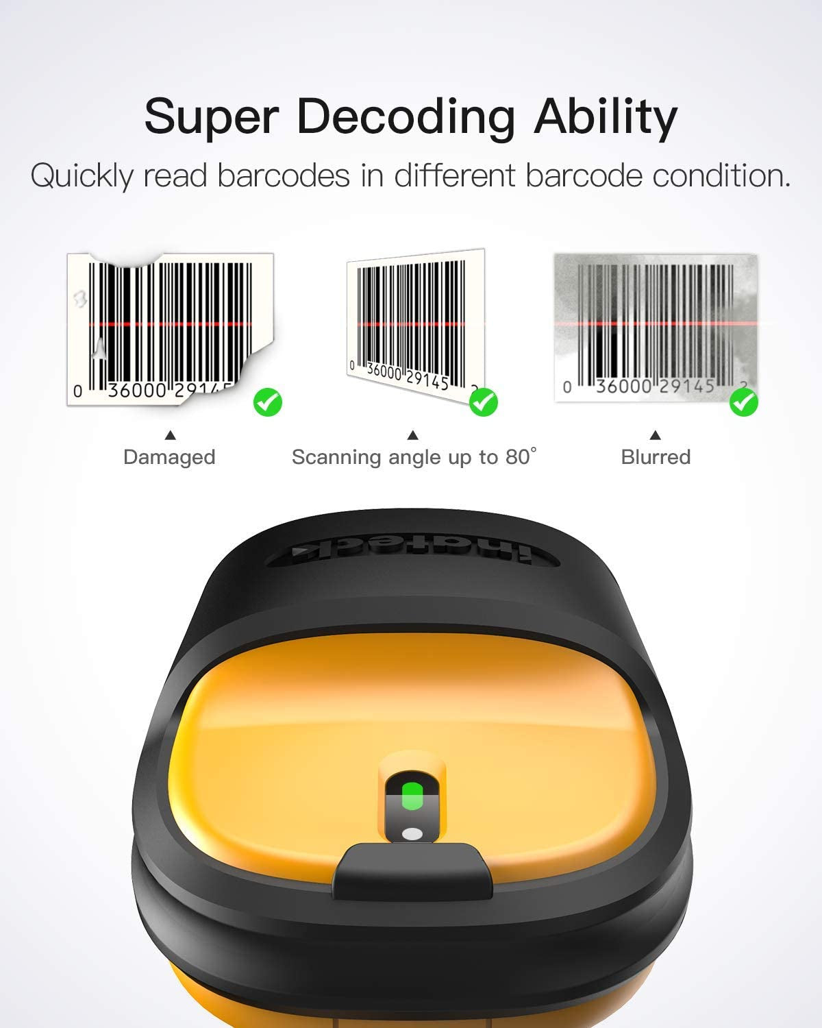 inateck Barcodescanner P6 Yellow Kit Wireless 1D