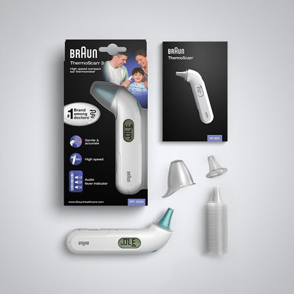 Braun Fieberthermometer ThermoScan 3 (weiß, Infrarot-Ohrthermometer)