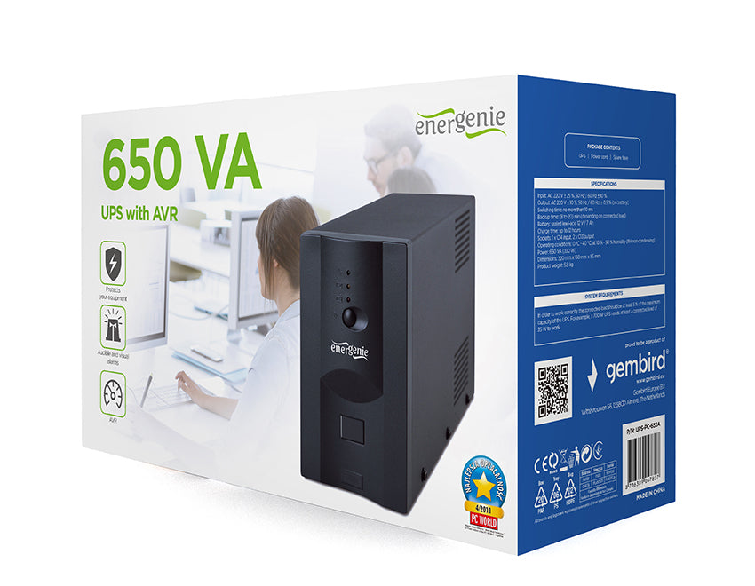 Gembird UPS-PC-652A uninterruptible power supply (UPS) Line-Interactive 0.65 kVA 390 W 3 AC outlet(s)