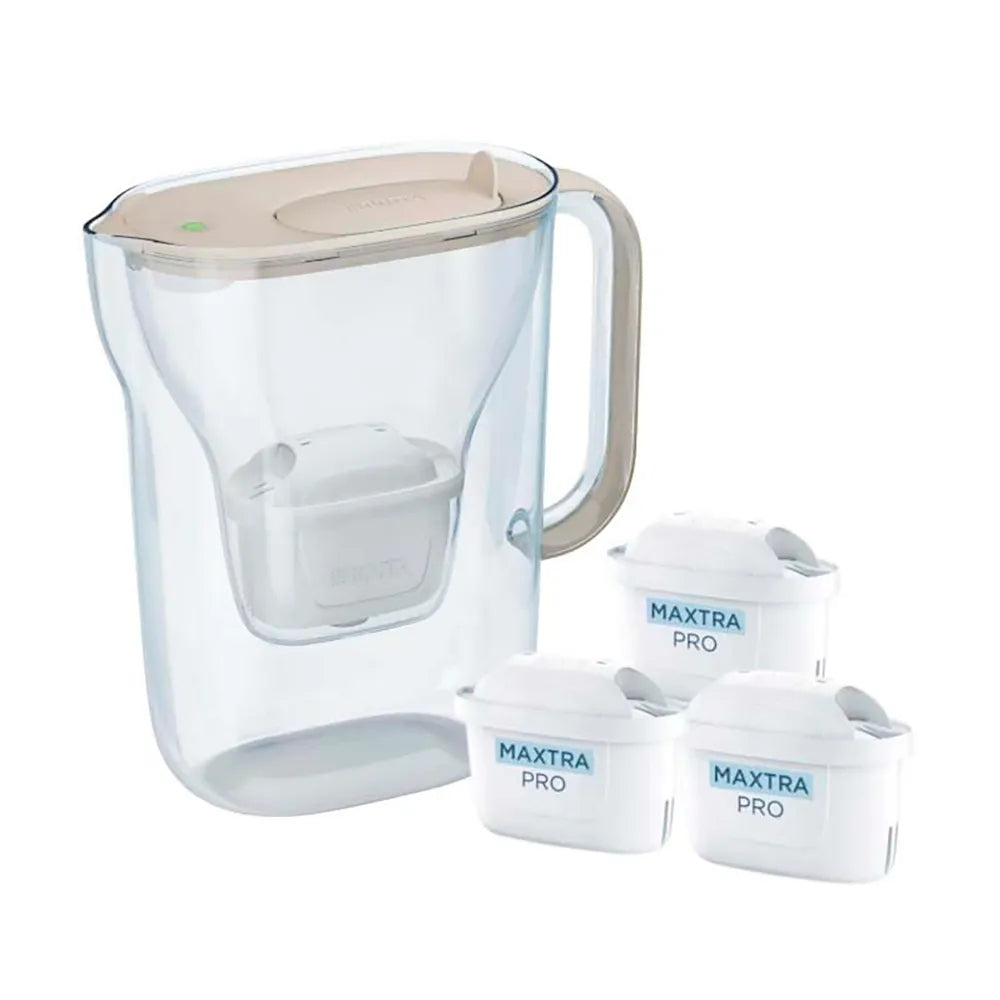 Brita Style Essential Water Filter Jug with 3 Sand-Colored Maxtra Pro Pure Performance Filter Cartridges