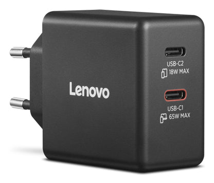 Lenovo Dual USB-C 65W GaN Charger Universal Black AC Indoor