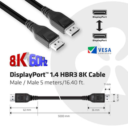 Club3D DisplayPort Cable 1.4 HBR3 32.4Gb/s 5m 8K60Hz St/St retail