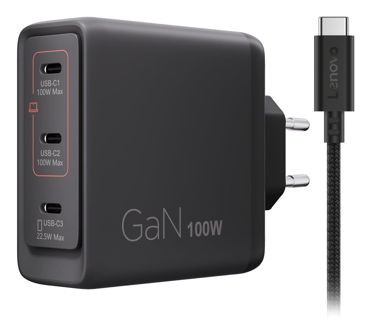 LENOVO 100W GaN 3 Ports USB-C Triple AC Adapter