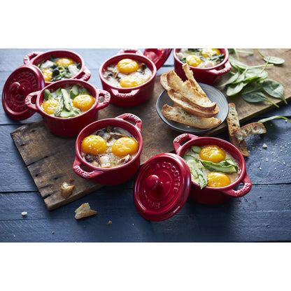 Set Mini Cocotte Staub 4 τεμαχίων, στρογγυλό, κεραμικό, κερασί-κόκκινο