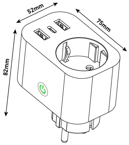 Entac WiFi Single Socket Adapter with 2x USB-A and 1x USB-C