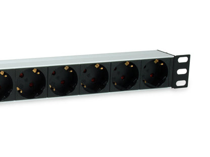 Equip 19" Steckdosenleiste CEE7/7 90°->7xSchuko+Switch  Alu.