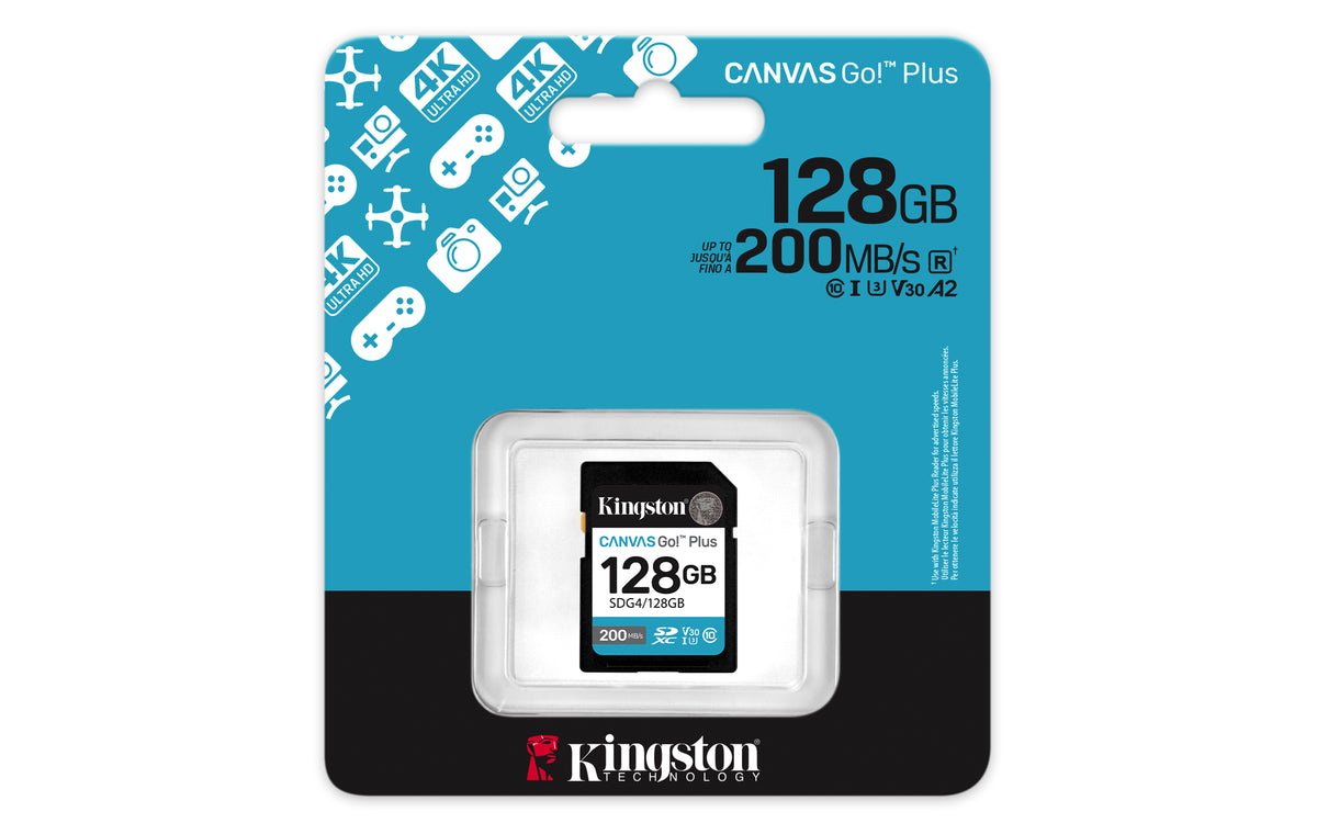 Kingston Technology Canvas Go! Plus 128GB SDXC Gen4 200MB/s C10 UHS-I U3 V30