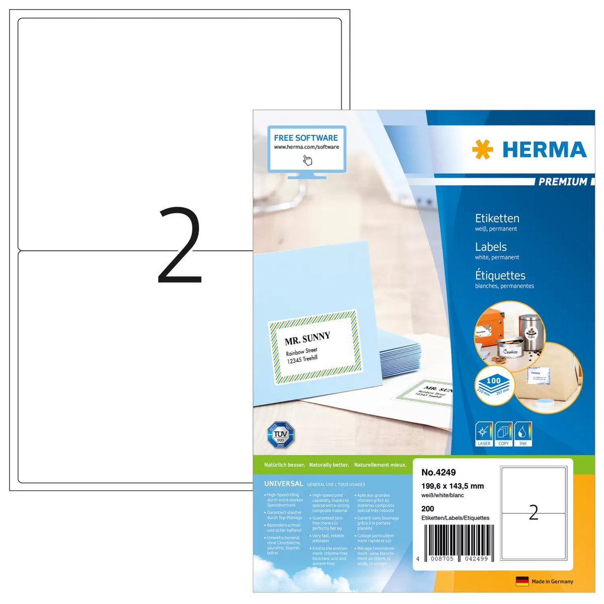 HERMA Adressetiketten A4 weiß 199,6x143,5 mm Papier 200 St.