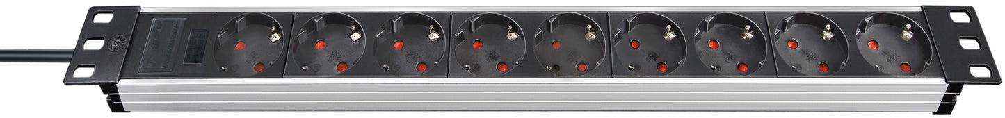 Brennenstuhl Alu-Line 19" Steckdosenleiste 9-fach (silber/schwarz, 1HE, 2 Meter)