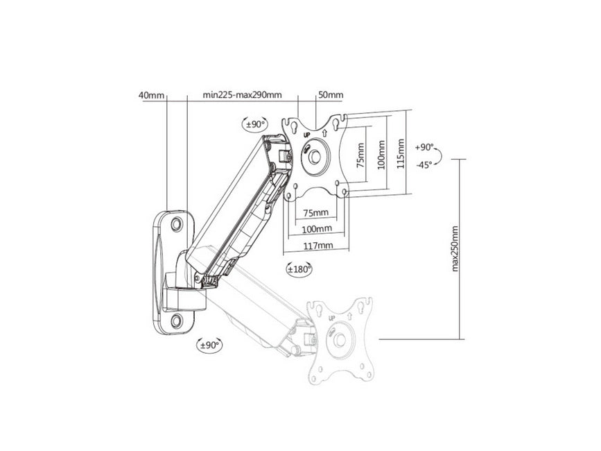 Equip Wandhalterung 17"-32"/1TFT 360° Gasfeder   9Kg schwarz lite Retail